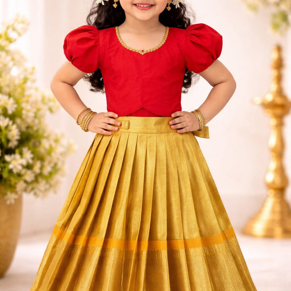 Premium Kids Lehenga Choli – Pure Kanchipuram Tissue Silk (Size: 0 - 3 years age)