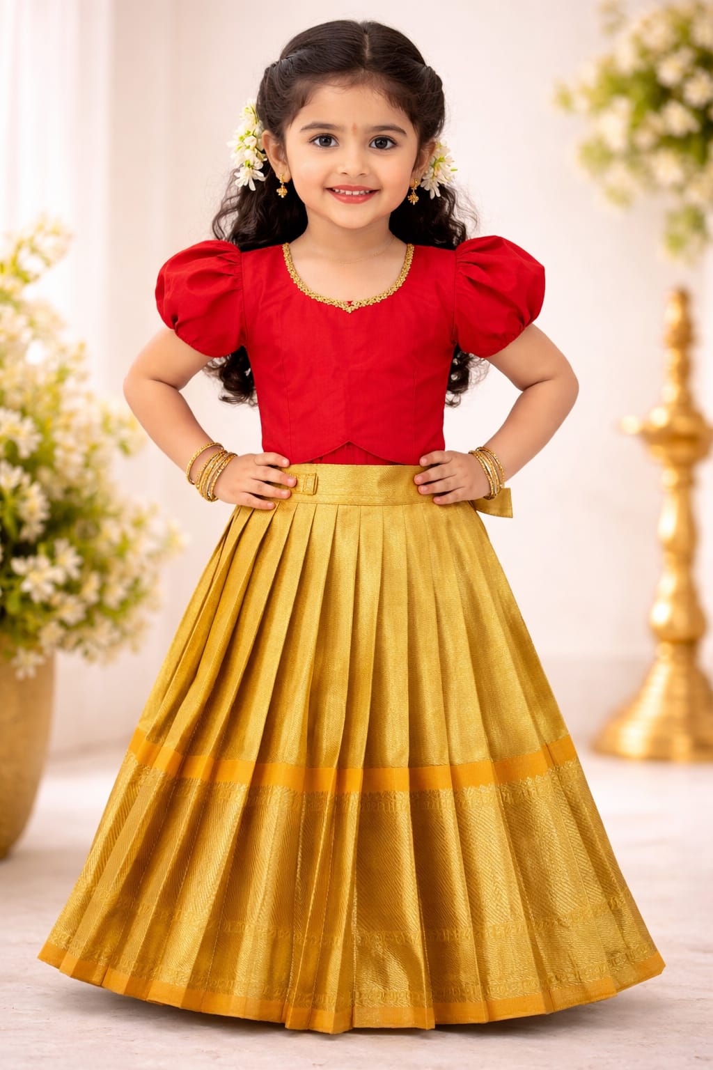 Premium Kids Lehenga Choli – Pure Kanchipuram Tissue Silk  (Size: 0 - 3 years age)