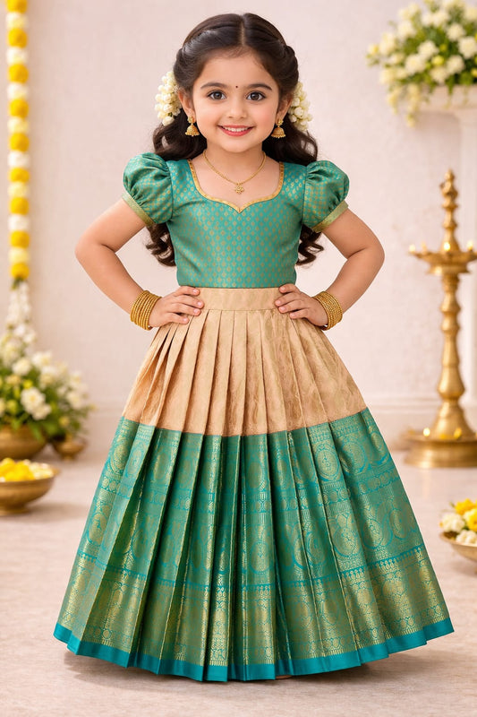 Premium Kids Lehenga Choli – Pure Kanchipuram Tissue Silk  (Size: 3 - 4 years age)