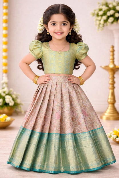 Premium Kids Lehenga Choli – Pure Kanchipuram Tissue Silk  (Size: 3 - 4 years age) – Kanchipuram Lakshaya Silks
