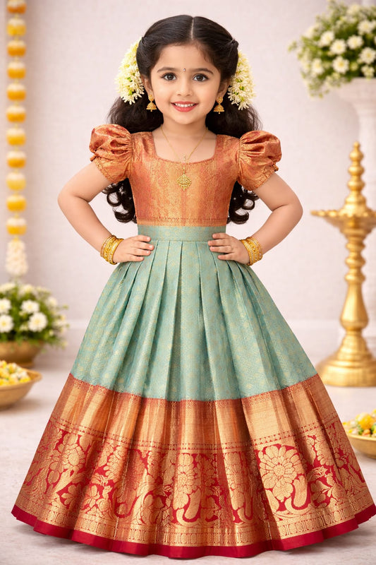 Premium Kids Lehenga Choli – Pure Kanchipuram Tissue Silk  (Size: 3 - 4 years age)