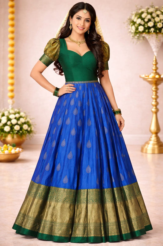 Elegant Kanchipuram Pure Silk Lehenga Choli – Traditional Festive Wear (Size: 36 - 40)