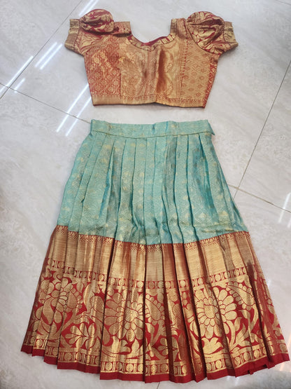 Premium Kids Lehenga Choli – Pure Kanchipuram Tissue Silk  (Size: 3 - 4 years age) – Kanchipuram Lakshaya Silks