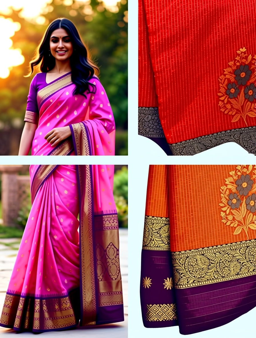 Trendy Rust Orange Vaira Oosi Silk Sarees 170